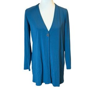 J. Jill Wearever Collection Teal Blue Single Button Long Cardigan Size XS